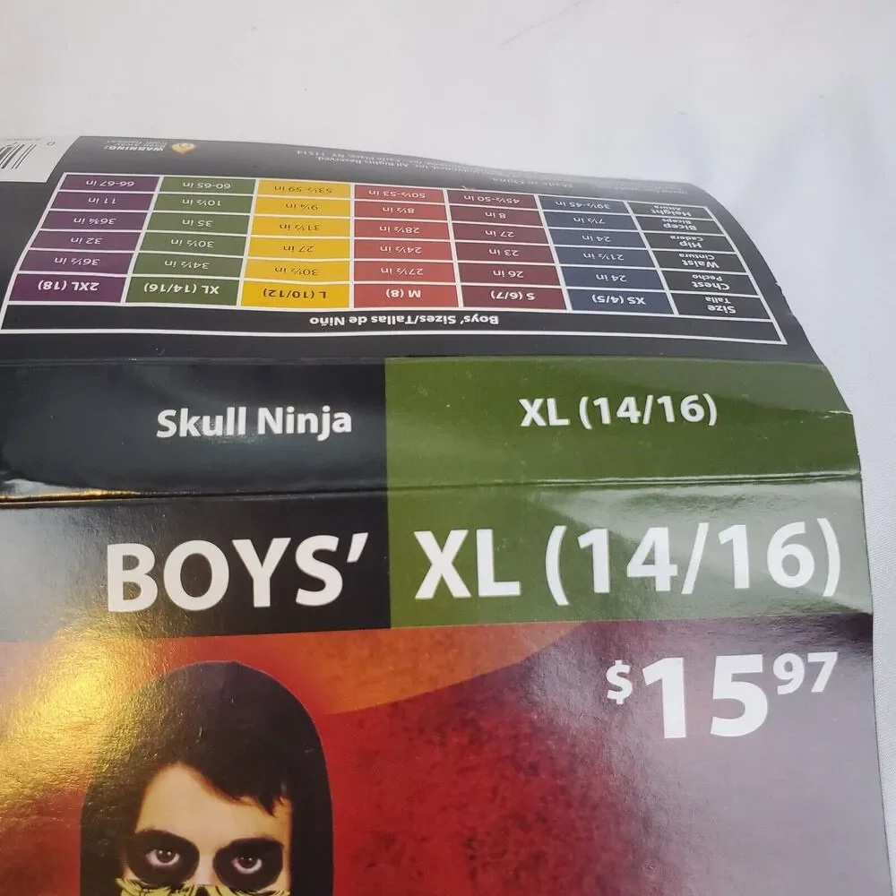 Fin World Skull Ninja Costume Boys XL (14/16) Black & Gold 8 Piece Halloween Toy